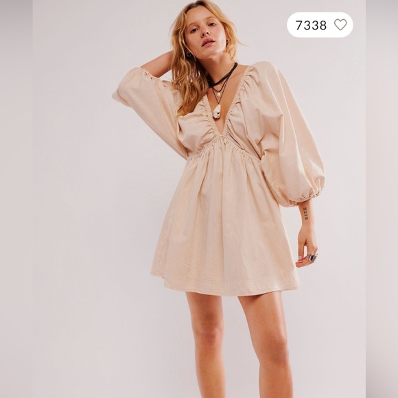 Free People Portia Denim Mini Dress in Ecru size Small NWT - Picture 2 of 10